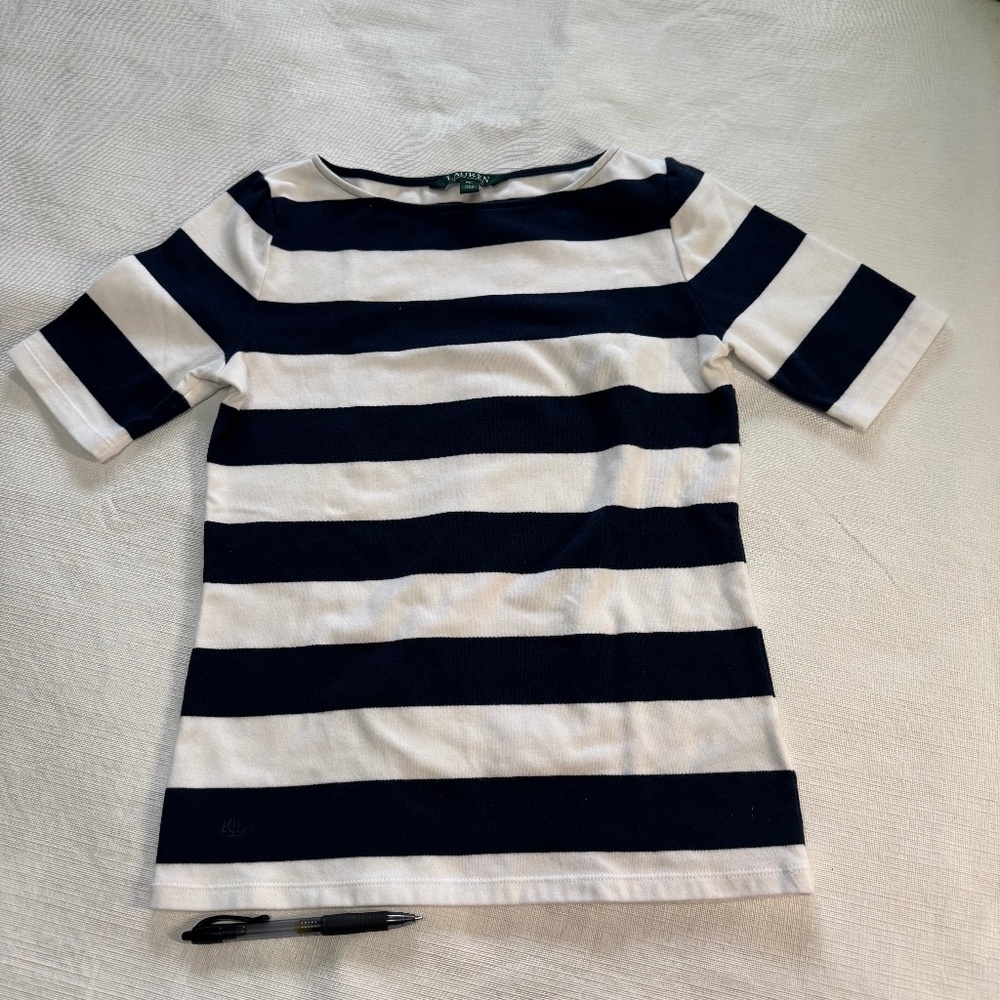 Lauren Ralph Lauren Black and White Striped Short Sleeve Top